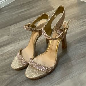Gold Rhinestone Strap High Heels - Gianni Bini